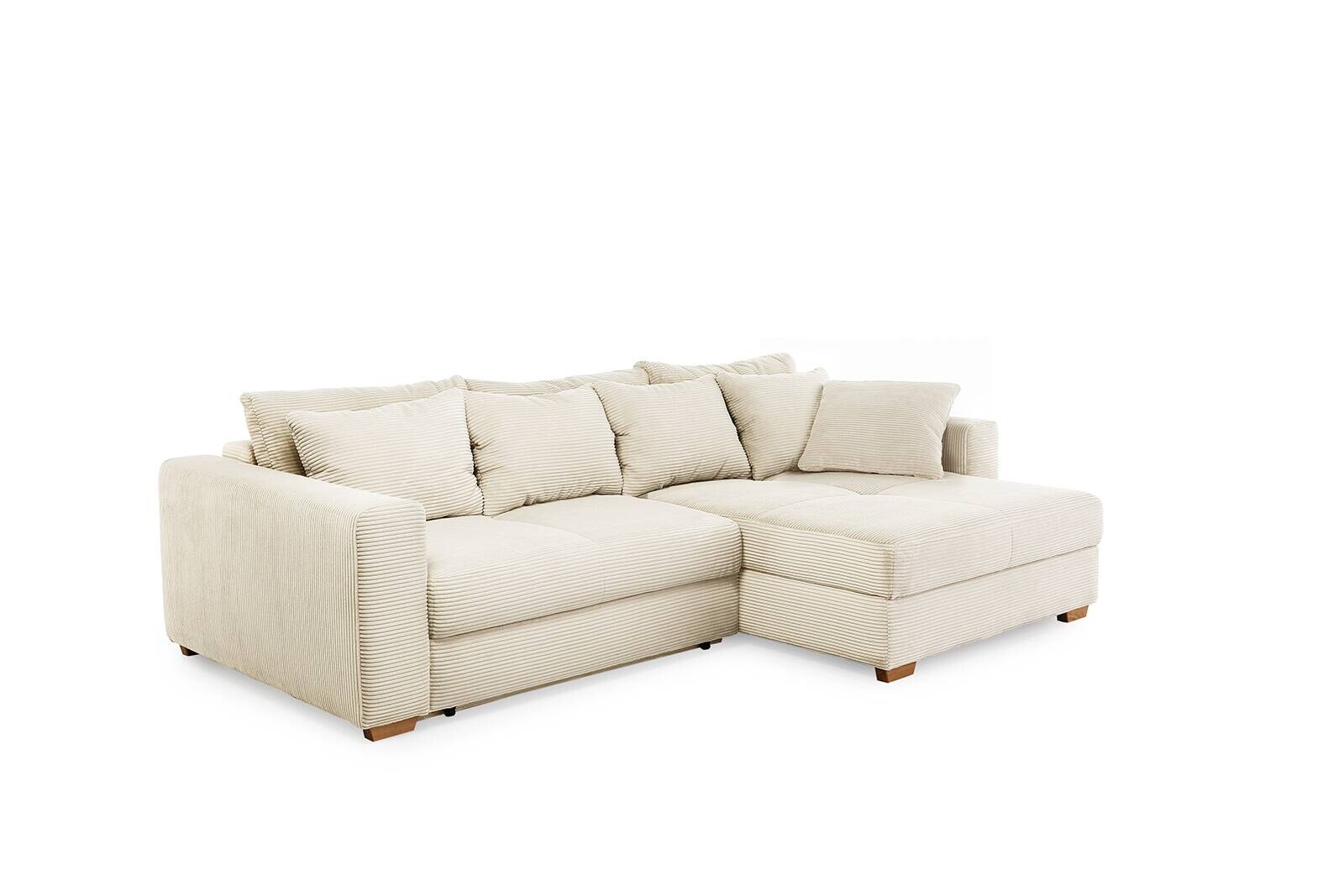 Ecksofa mit Bettfunktion und Bettkasten beige Velourstoff B/H/T: ca. 288x86x186 cm