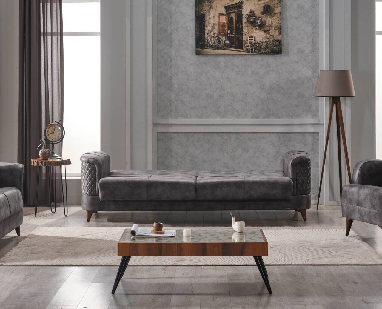 Sofa anthrazit Microfaser B/H/T: ca. 240x83x104 cm