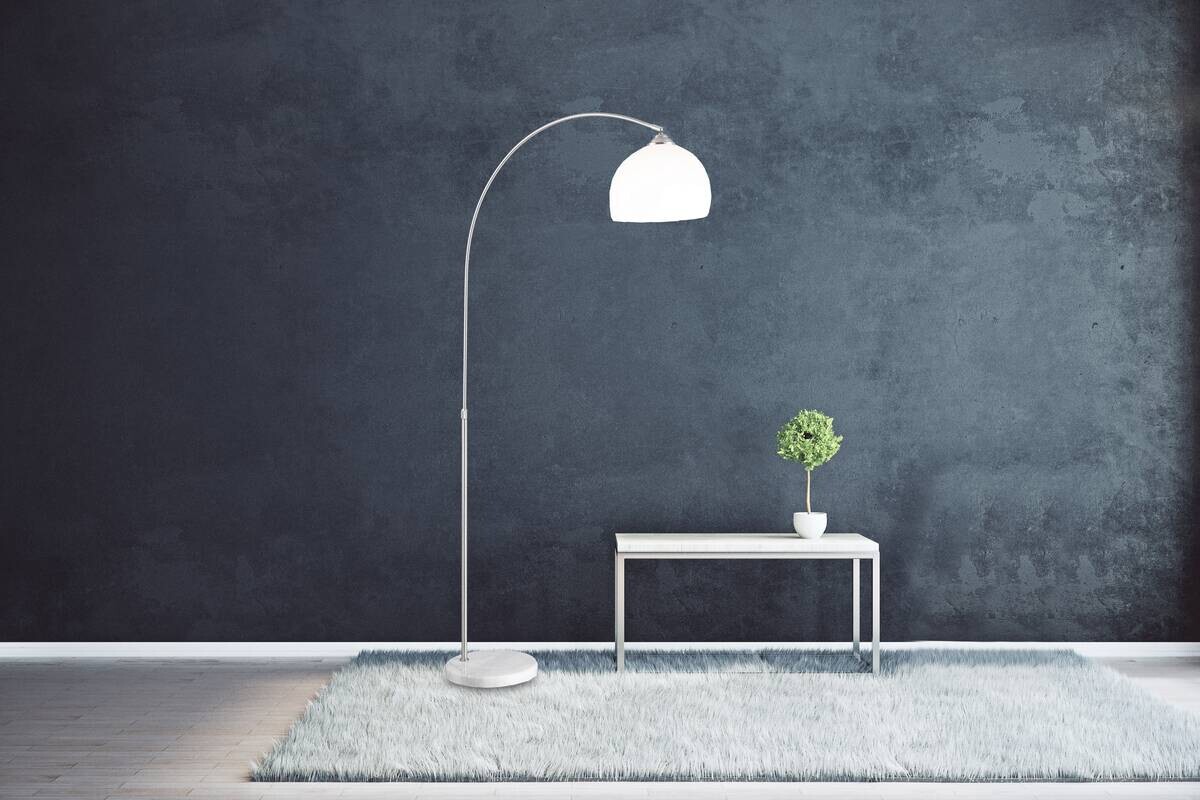 GLOBO Stehleuchte nickel matt weiß Metall Kunststoff B/H/T: ca. 30x196x92 cm E27 1 Brennstellen