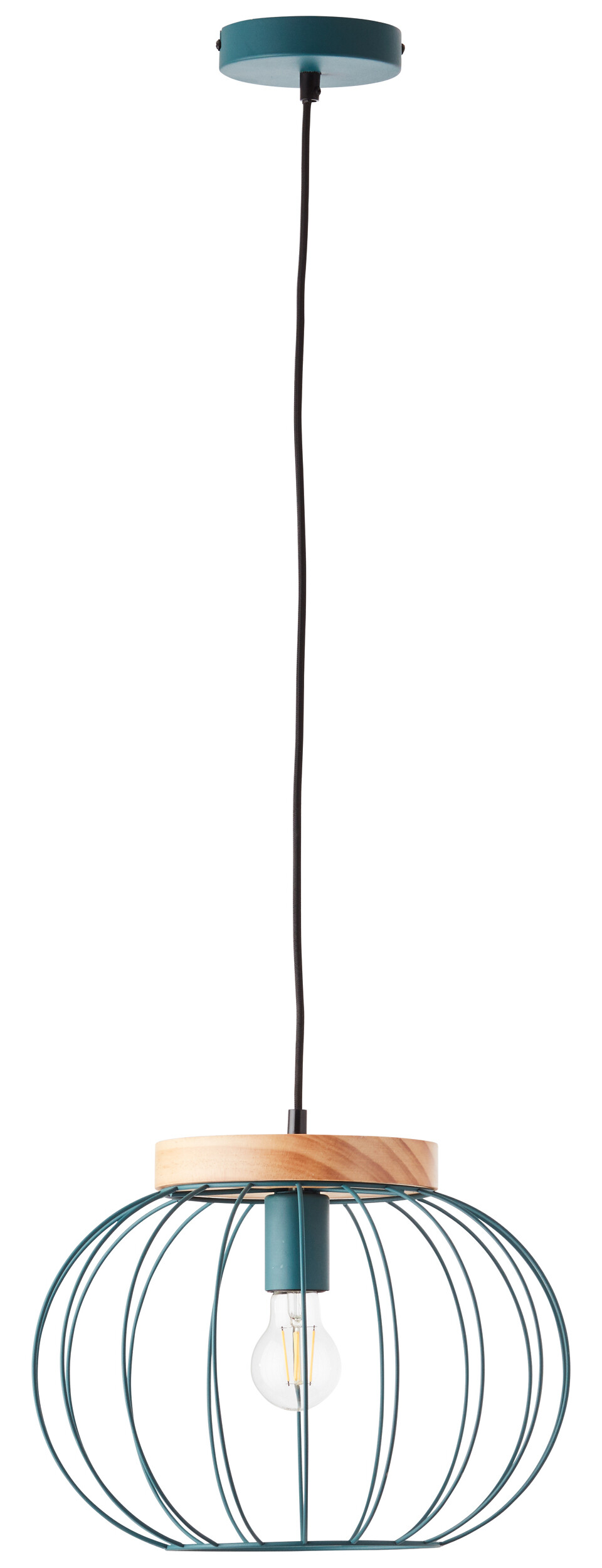 Brilliant Pendelleuchte Sorana 99234/73 türkis natur Metall Holz B/H/T: ca. 35,5x130x35,5 cm E27 1 Brennstellen