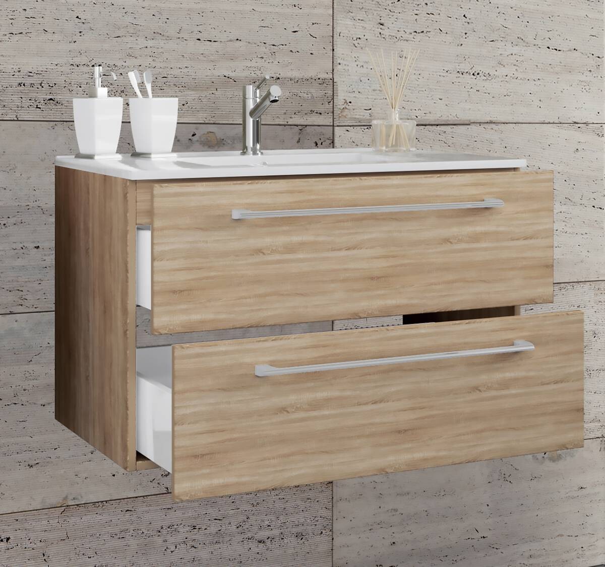 Badblock 2tlg-Badinos weiß Eiche Sonoma Nachbildung B/H/T: ca. 61x51,6x46,4 cm