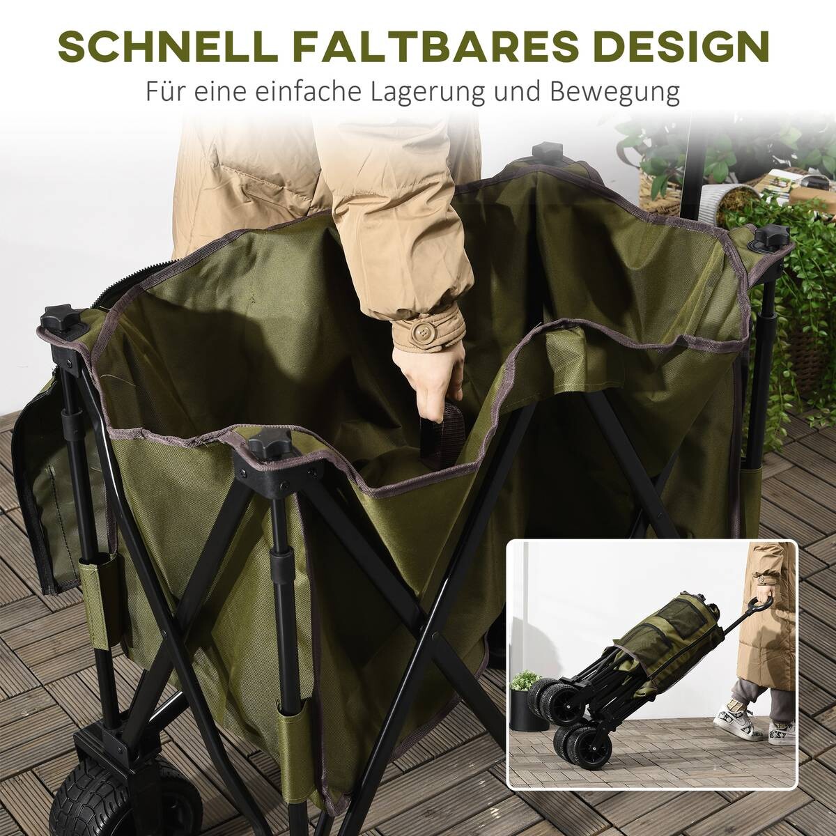 Outsunny Bollerwagen grün B/H/L: ca. 48x100,5x100 cm