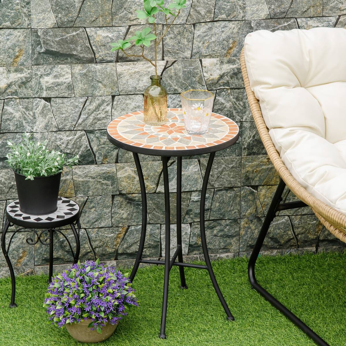 Outsunny Gartentisch schwarz Keramik H/D: ca. 54x36 cm