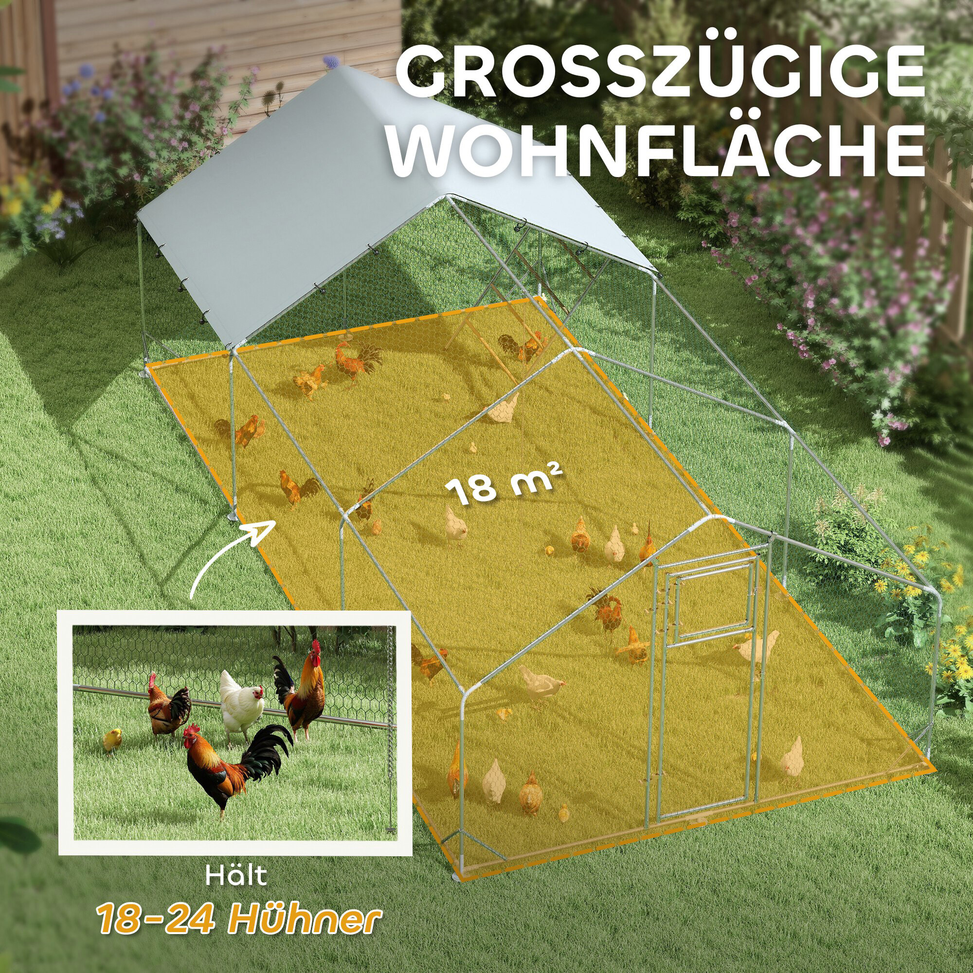 PawHut Hühnerstall silber Stahl B/H/L: ca. 600x195x300 cm