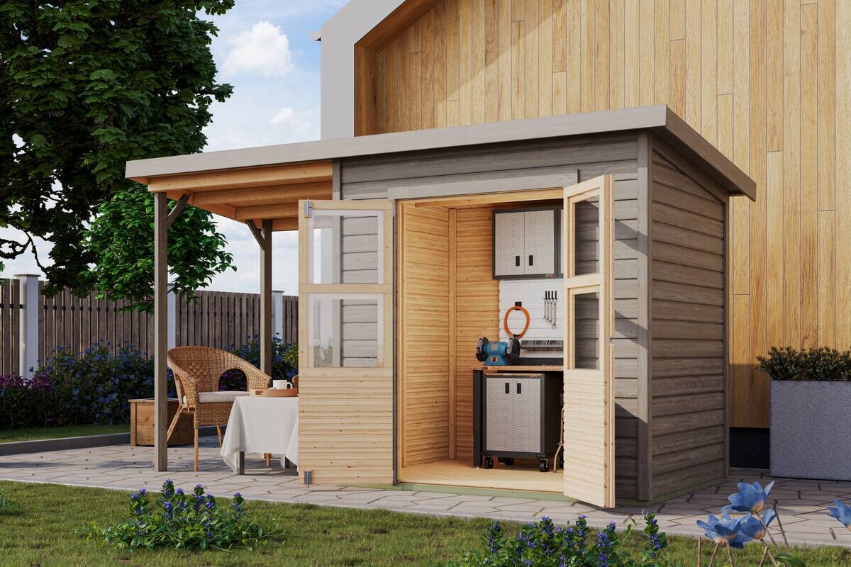 Karibu Gartenhaus Tony 0,5 grau B/H/T: ca. 212x219x154 cm