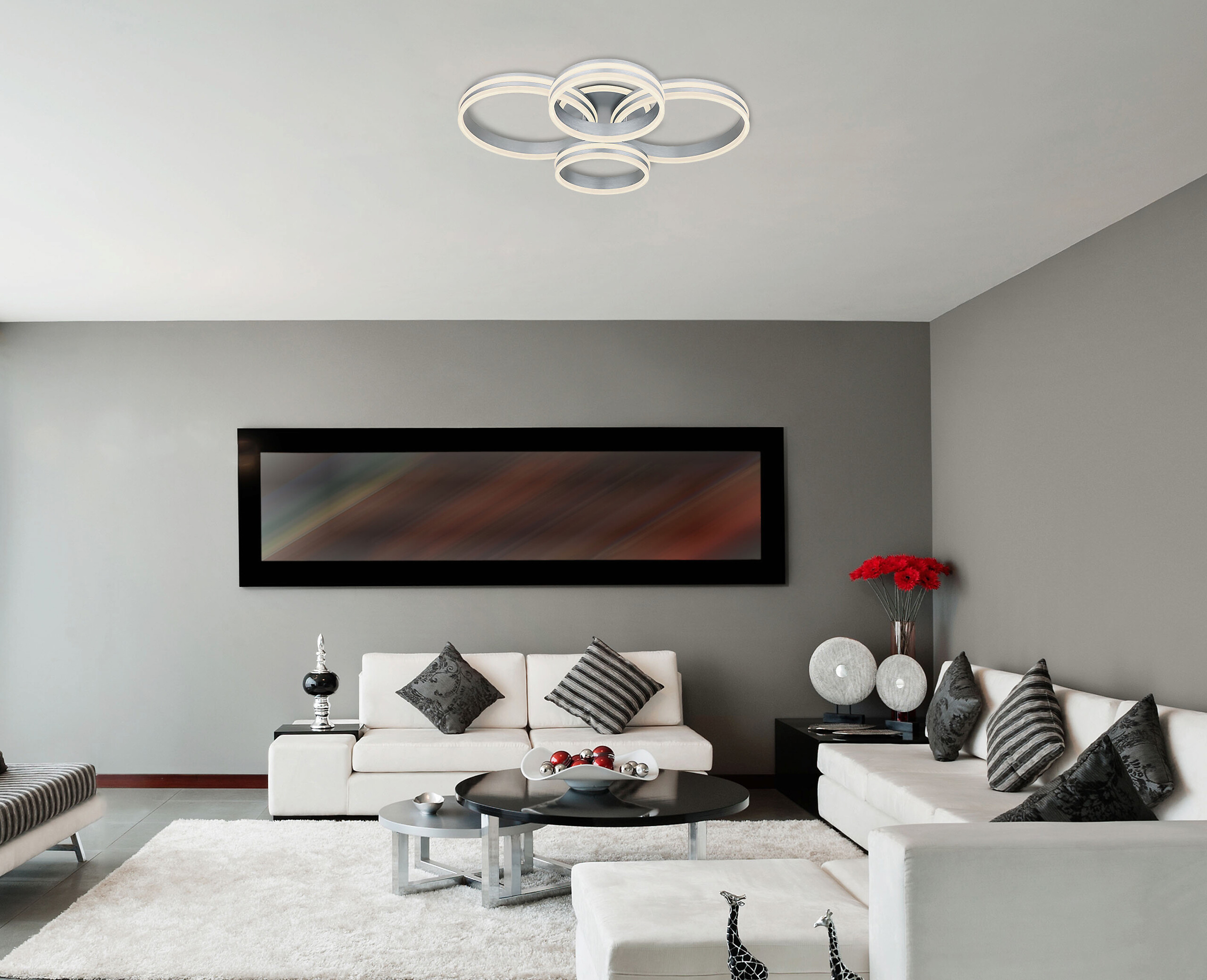 Deckenleuchte Rubio grau Acryl Metall B/H/L: ca. 68x14x85 cm