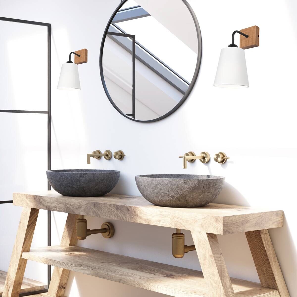 Lamkur Wandleuchte LULA 47614 Eiche weiß Holz Textil H/L: ca. 29x15 cm E27 1 Brennstellen