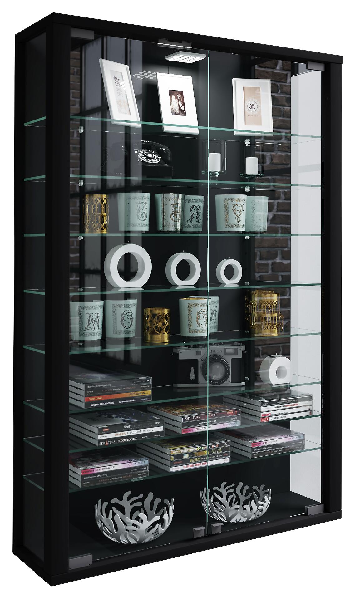 Vitrine Vitrosa Mini schwarz Holzwerkstoff Glas B/H/T: ca. 59x90x18 cm Vitrine Vitrosa Mini schwarz Holzwerkstoff Glas B/H/T: ca. 59x90x18 cm
