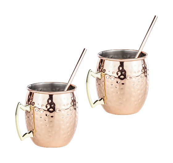 HI Kupferbecher 2er-Set Moscow Mule Kupfer Edelstahl