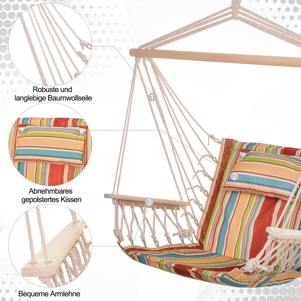 Outsunny Hängesessel bunt Polyester-Mischgewebe H/L: ca. 106x100 cm