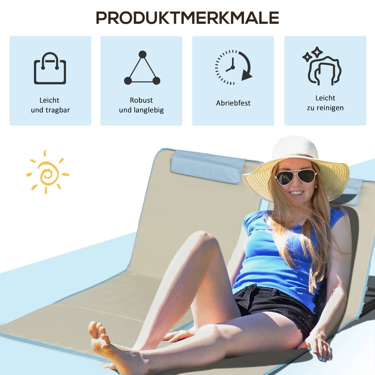 Outsunny Strandliege 2er Set hellblau Stahl B/H/L: ca. 53x35x124 cm