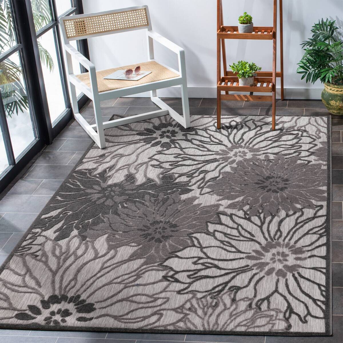 Sanat Outdoorteppich FLORAL grau B/L: ca. 160x230 cm
