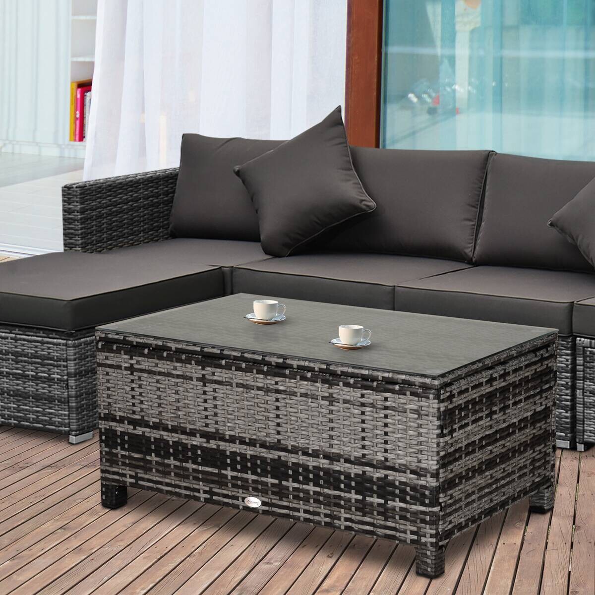 Outsunny Beistelltisch grau Polyrattan B/H/L: ca. 50x85x39 cm