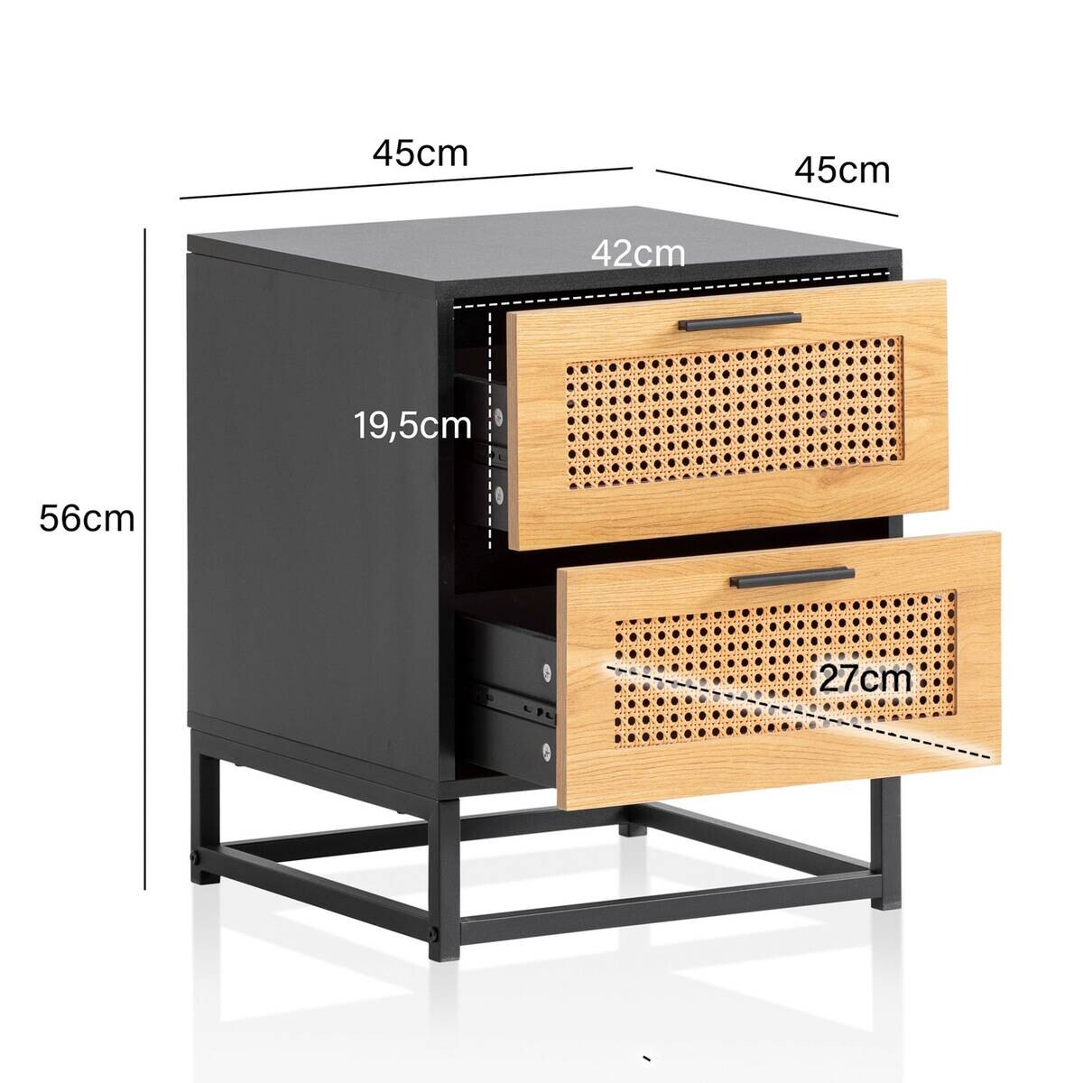 Nachtkonsole schwarz Eiche Optik B/H/T: ca. 45x55x45 cm