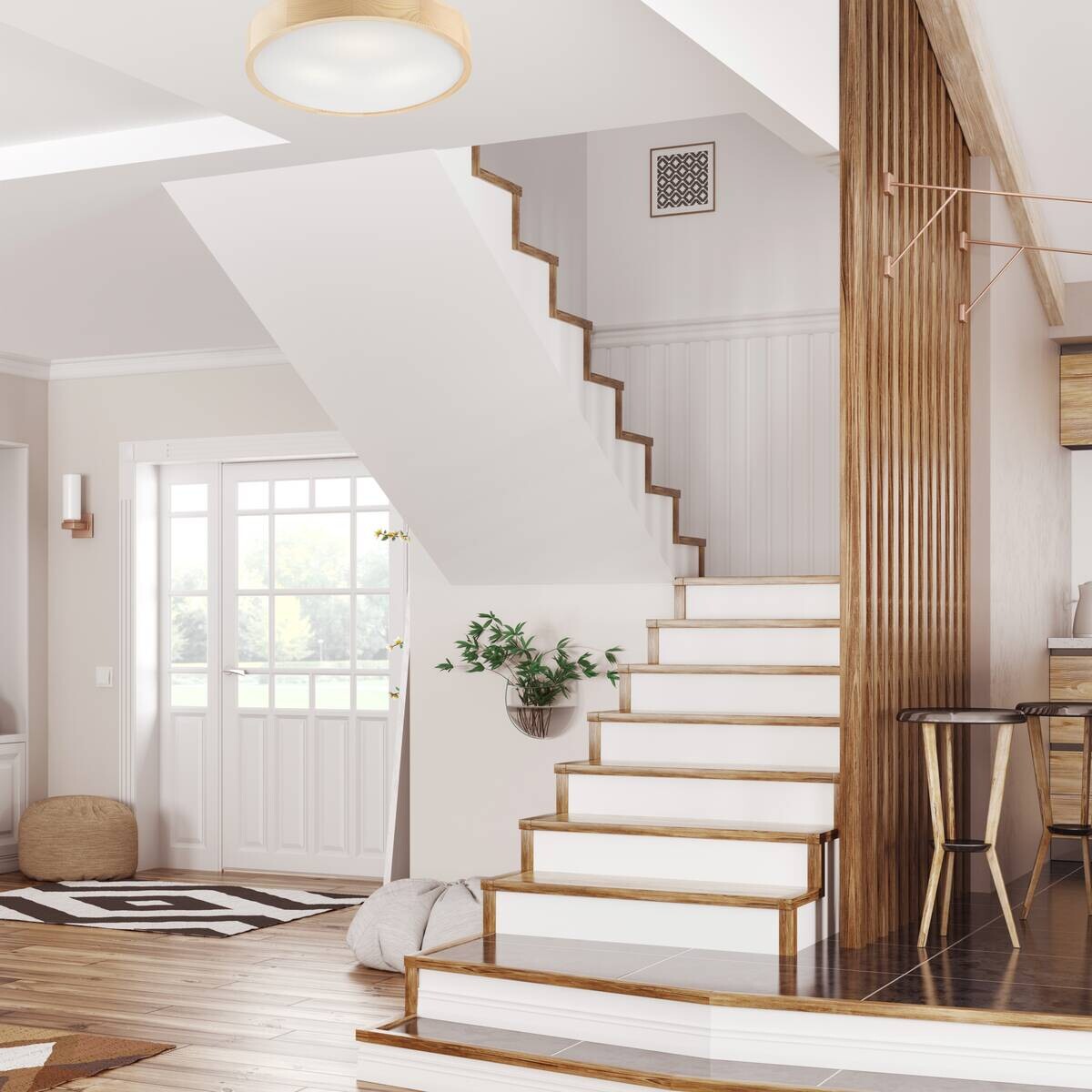 Lamkur Deckenleuchte Eveline kiefer Glas Holz H/L: ca. 8x47 cm E27 3 Brennstellen