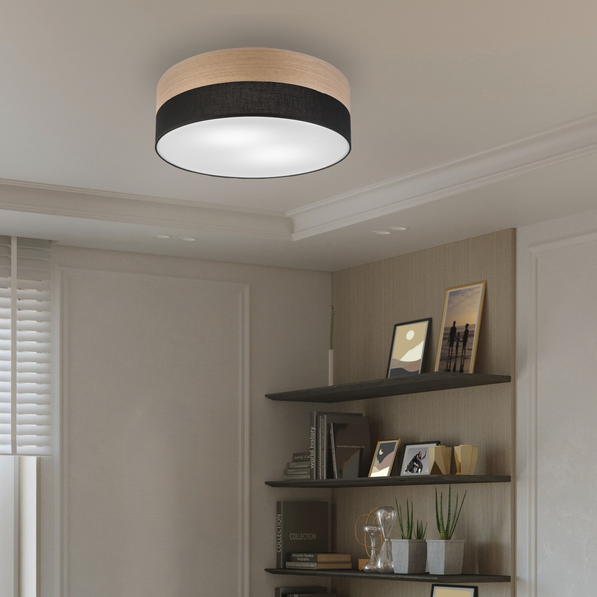 Lamkur Deckenleuchte Eiche schwarz Holz PVC B/H/L: ca. 45x15x45 cm E27 2 Brennstellen