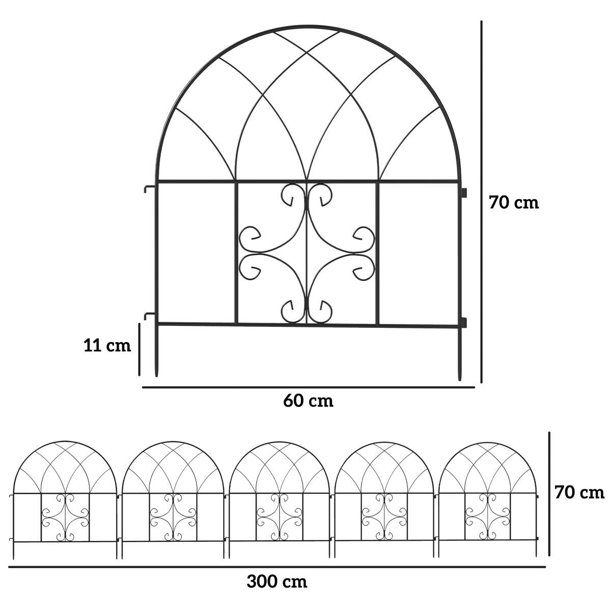 Outsunny Gartenzaun schwarz Stahl B/H/L: ca. 1x70x300 cm
