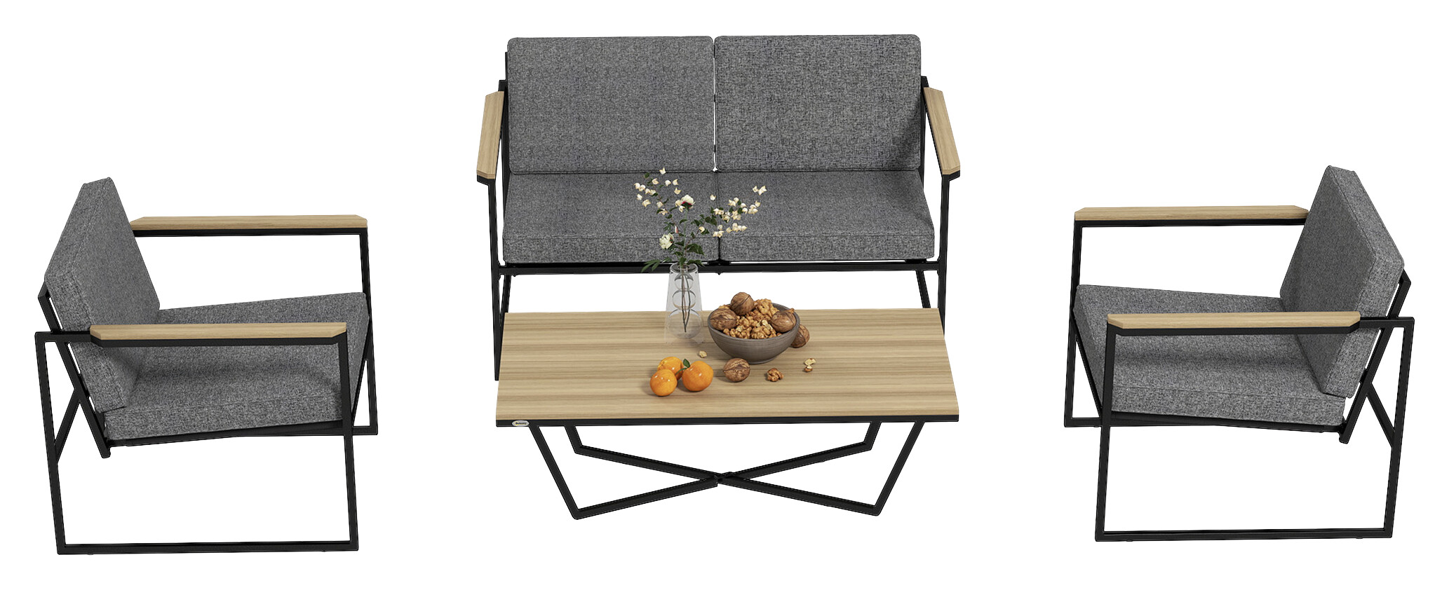 Outsunny Gartenmöbel Set grau Metall B/H/L: ca. 72x69,5x126 cm