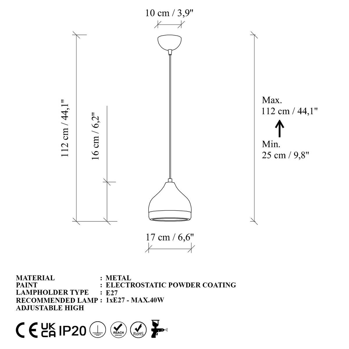 Opviq Pendelleuchte Yldo weiß B/H/T/L/D: ca. 17x112x17x17x17 cm E27 1 Brennstellen