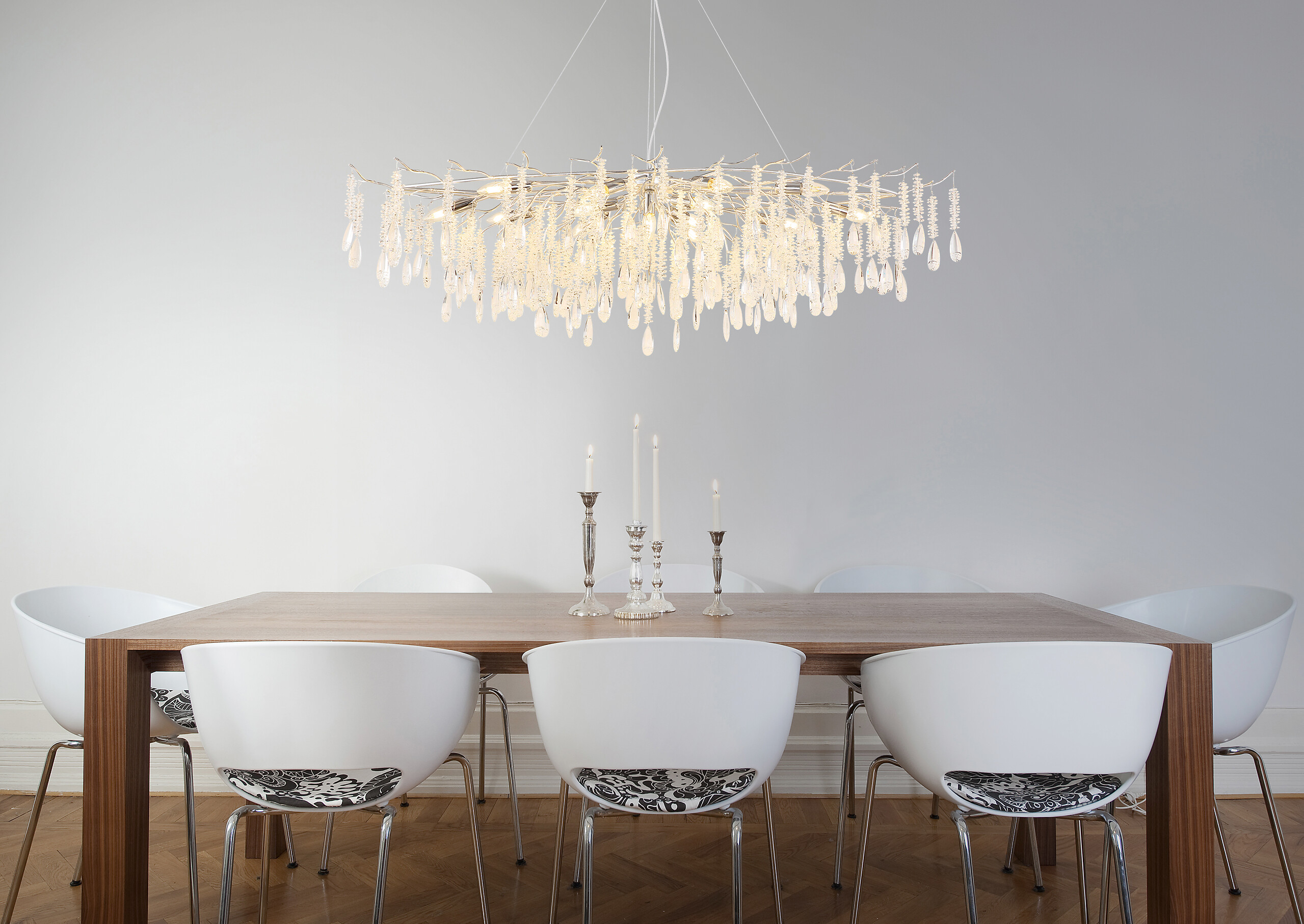 GLOBO Luster klar silber Glas Metall B/H/L: ca. 60x120x150 cm E14 14 Brennstellen