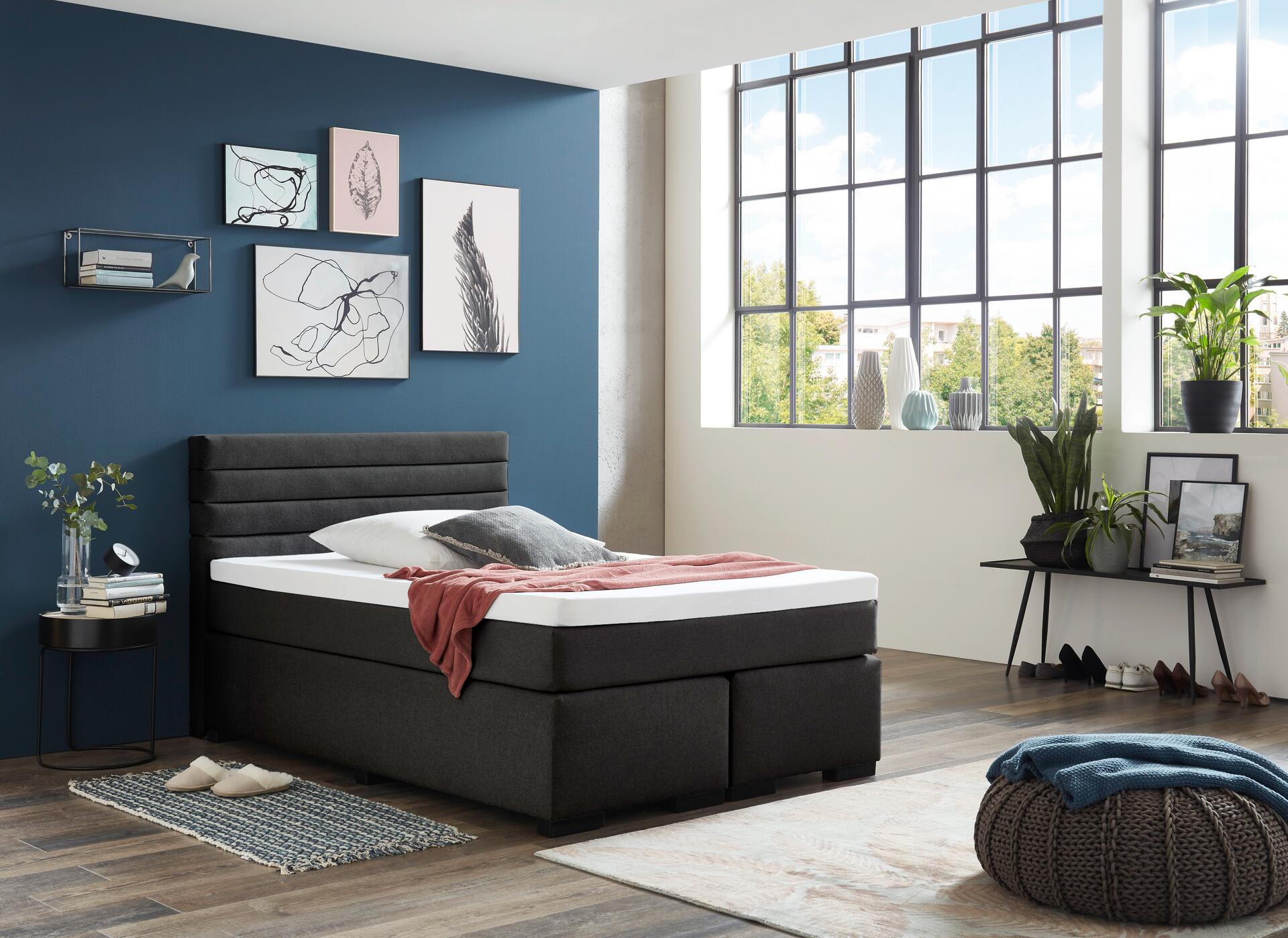 Boxspringbett Kokomo anthrazit Liegefläche B/L: ca. 140x200 cm