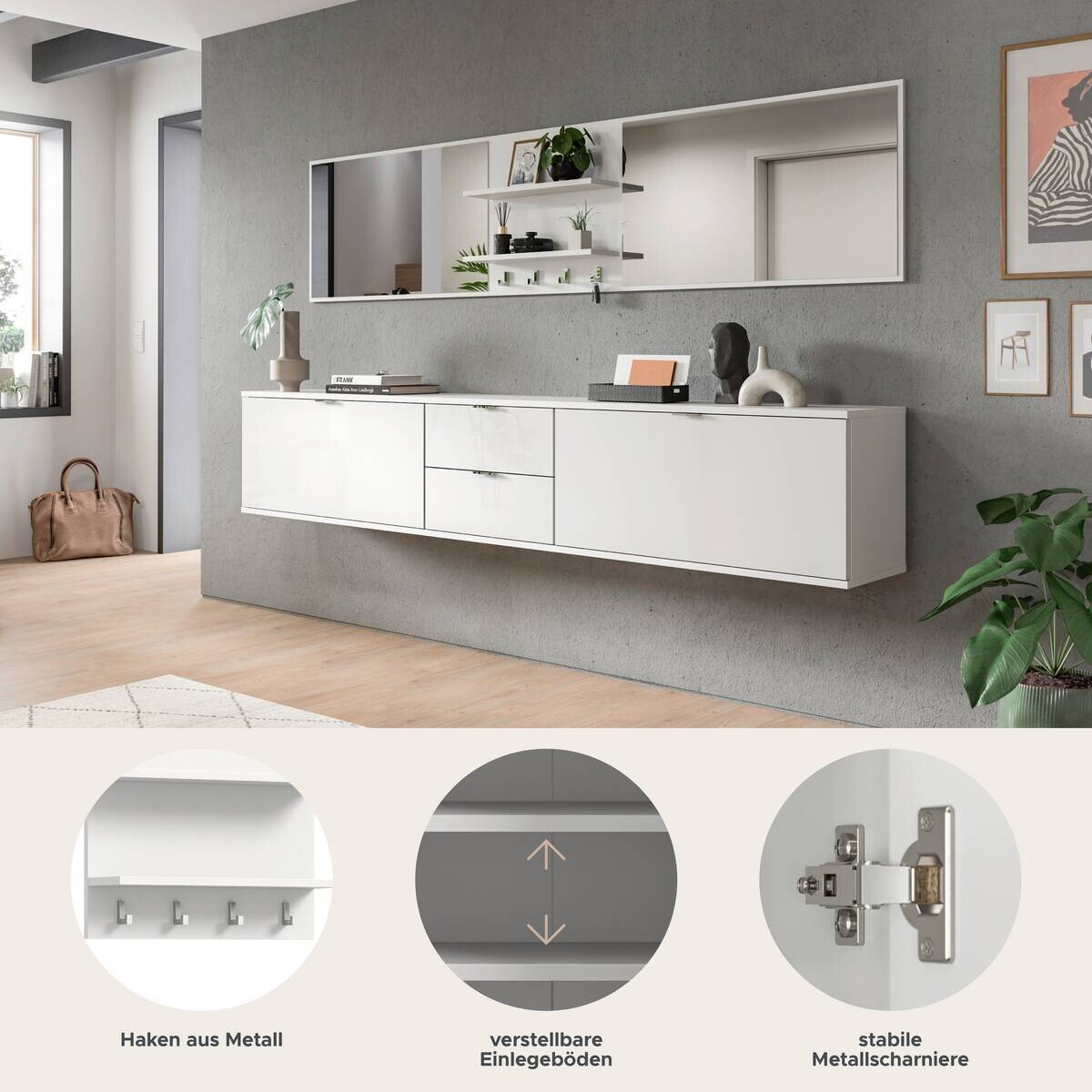 Garderobe PROJEKT X weiß weiß Hochglanz B/H/T: ca. 236x191x37 cm