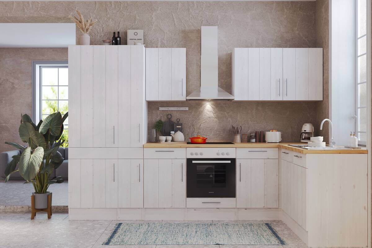 Respekta Winkelküche BERPL310LHWC weiß Lärche Nachbildung B/H/T: ca. 310x211x172 cm