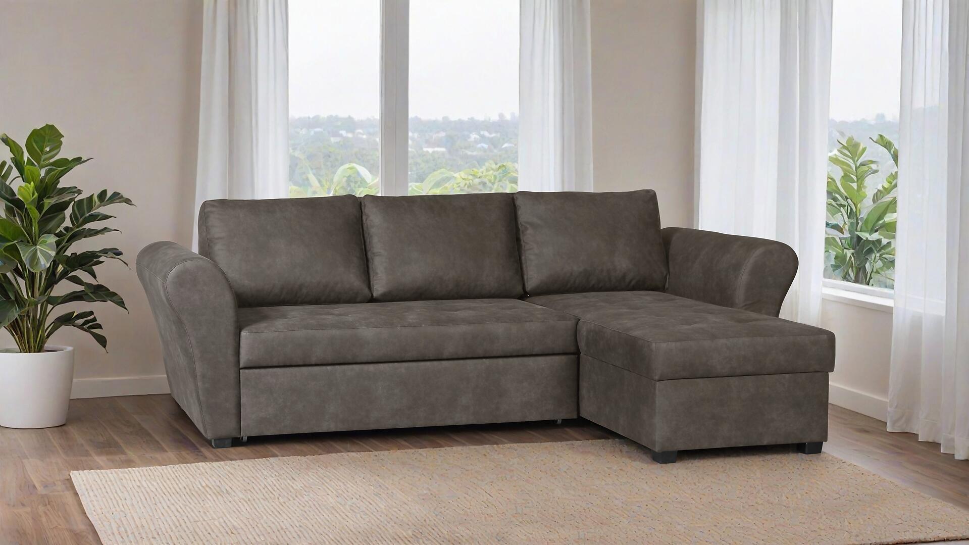 Ecksofa mit Bettfunktion und Bettkasten grau Microfaser B/H/T: ca. 260x89x155 cm