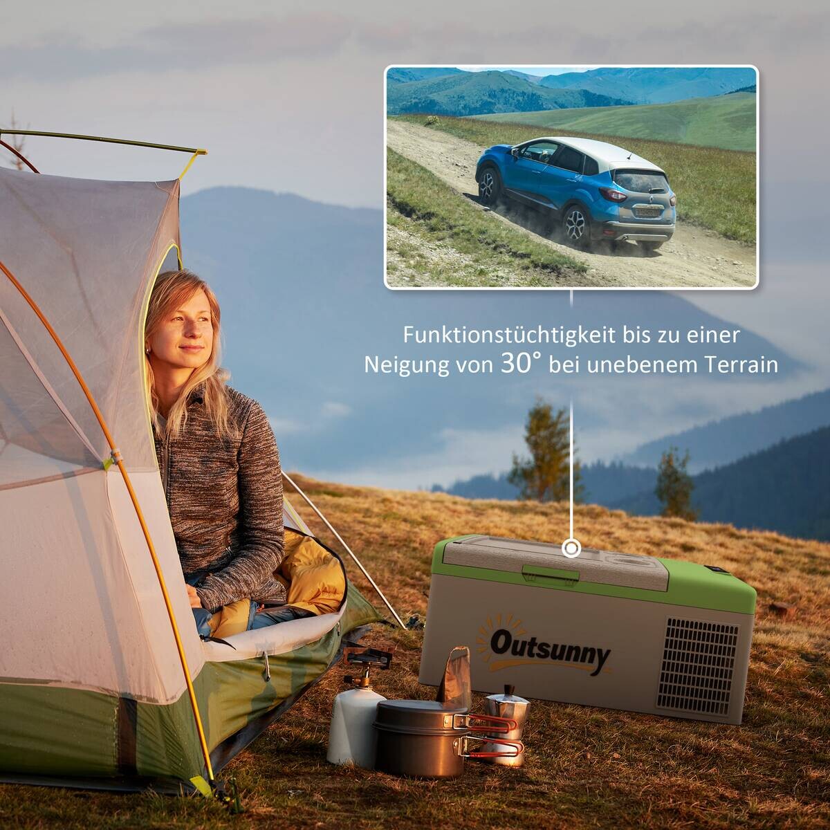 Outsunny Kompressor Kühlbox grau Kunststoff B/H/L: ca. 32x26x60 cm