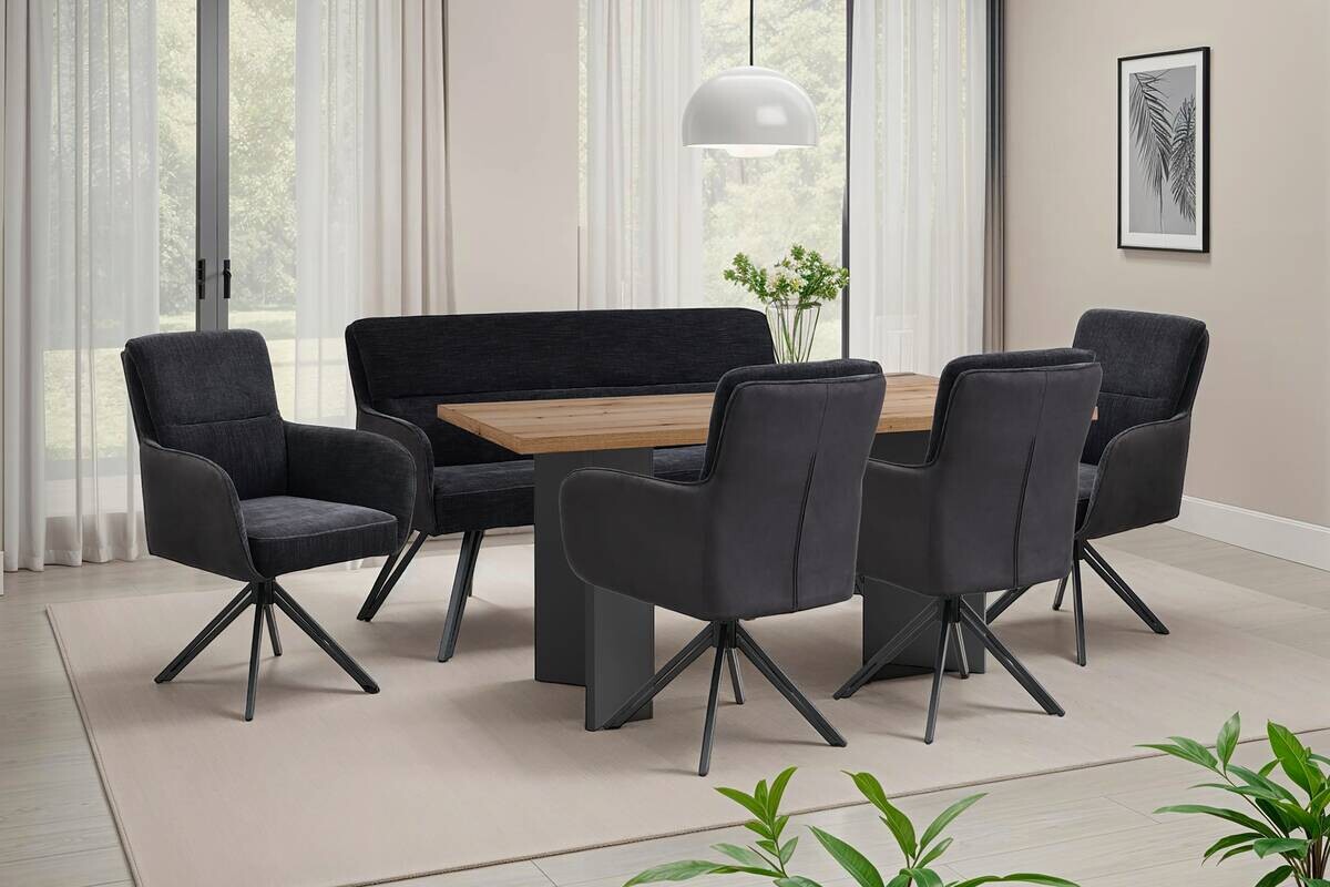 Sitzbank TINO schwarz Metall Microfaser B/H/T: ca. 160x94x67 cm