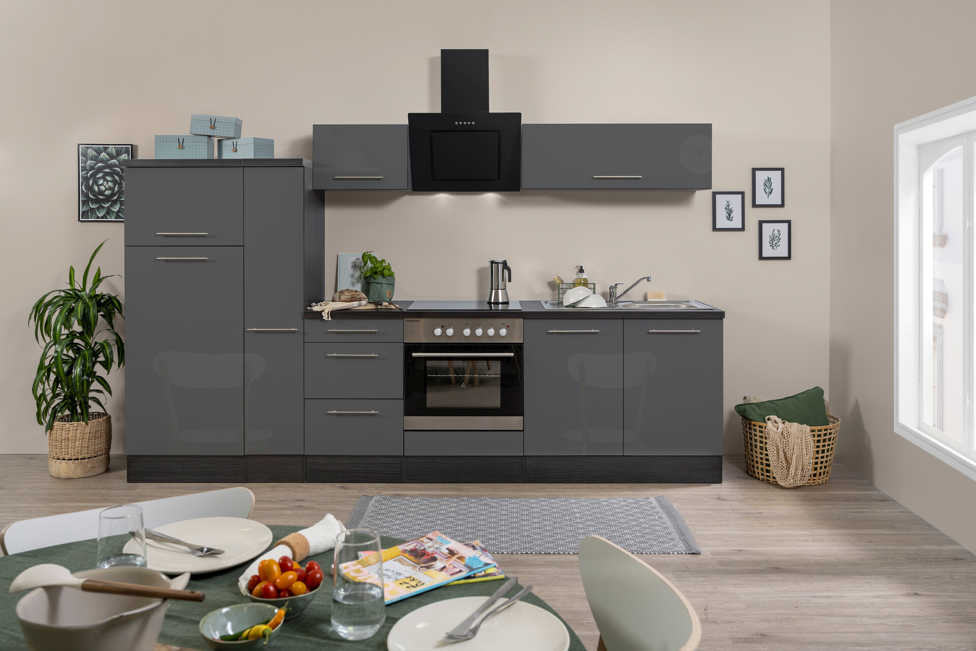 Respekta Küchenblock Amanda grau Hochglanz B/H/T: ca. 300x200x60 cm