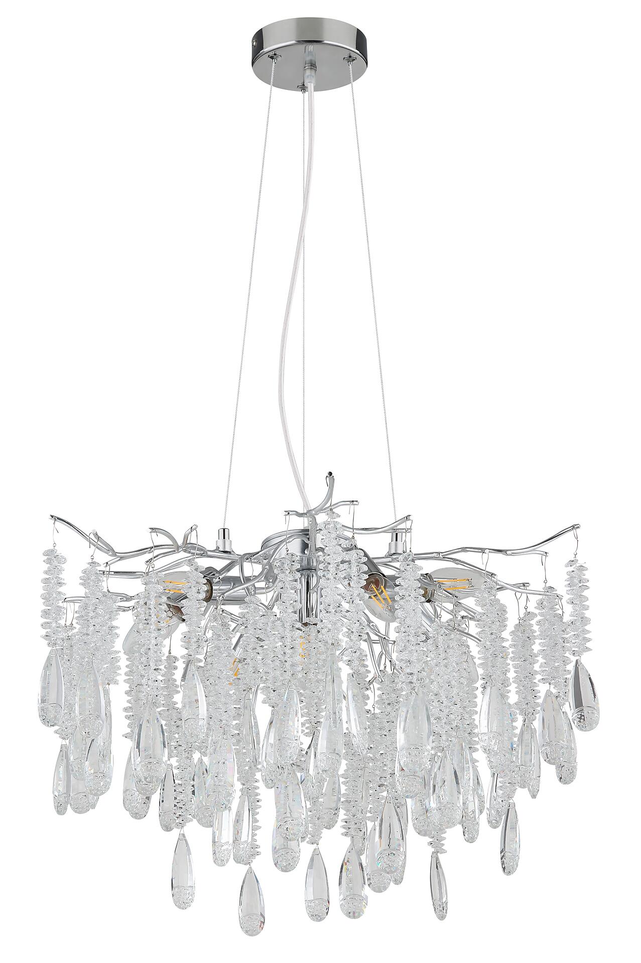 GLOBO Luster klar silber Metall Glas H/D: ca. 120x60 cm E14 8 Brennstellen