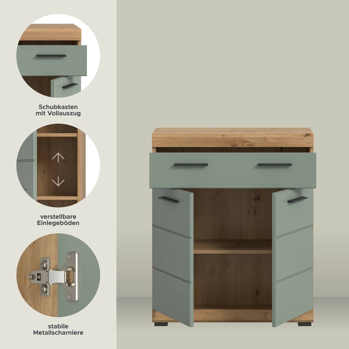 Schrank Scout Eiche Artisan Nachbildung salbei Nachbildung B/H/T: ca. 74x88x31 cm