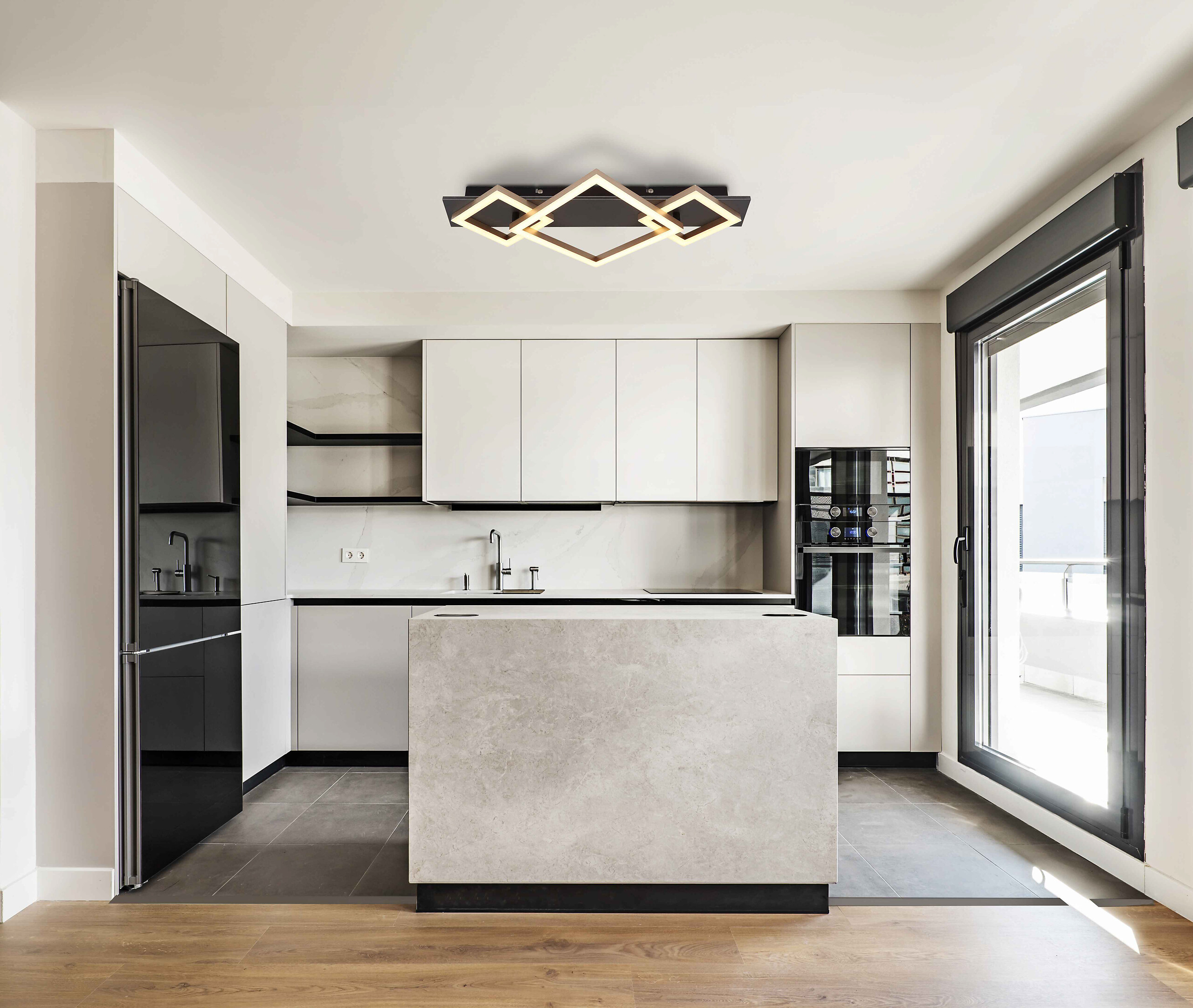 GLOBO LED-Deckenleuchte Opal mattschwarz champagner Kunststoff MDF Metall B/H/L: ca. 31,2x7,5x54 cm 1 Brennstellen