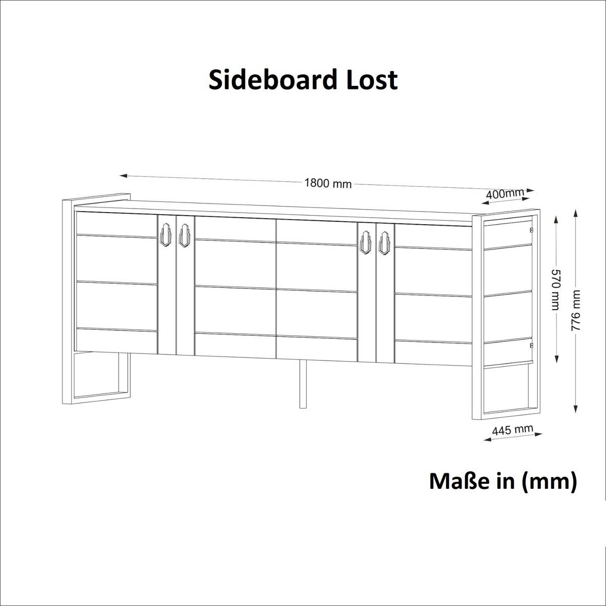 Sideboard Lost walnuss Nachbildung B/H/T: ca. 185x78x40 cm