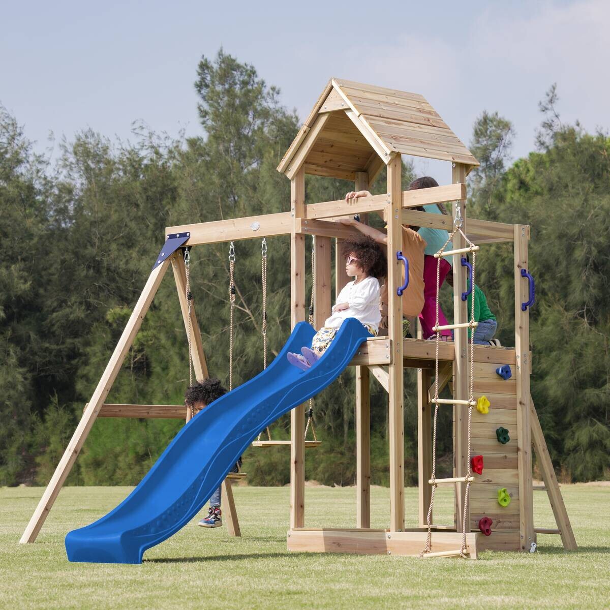 AXI Spielturm Moos blau B/H/L: ca. 342x267x375 cm
