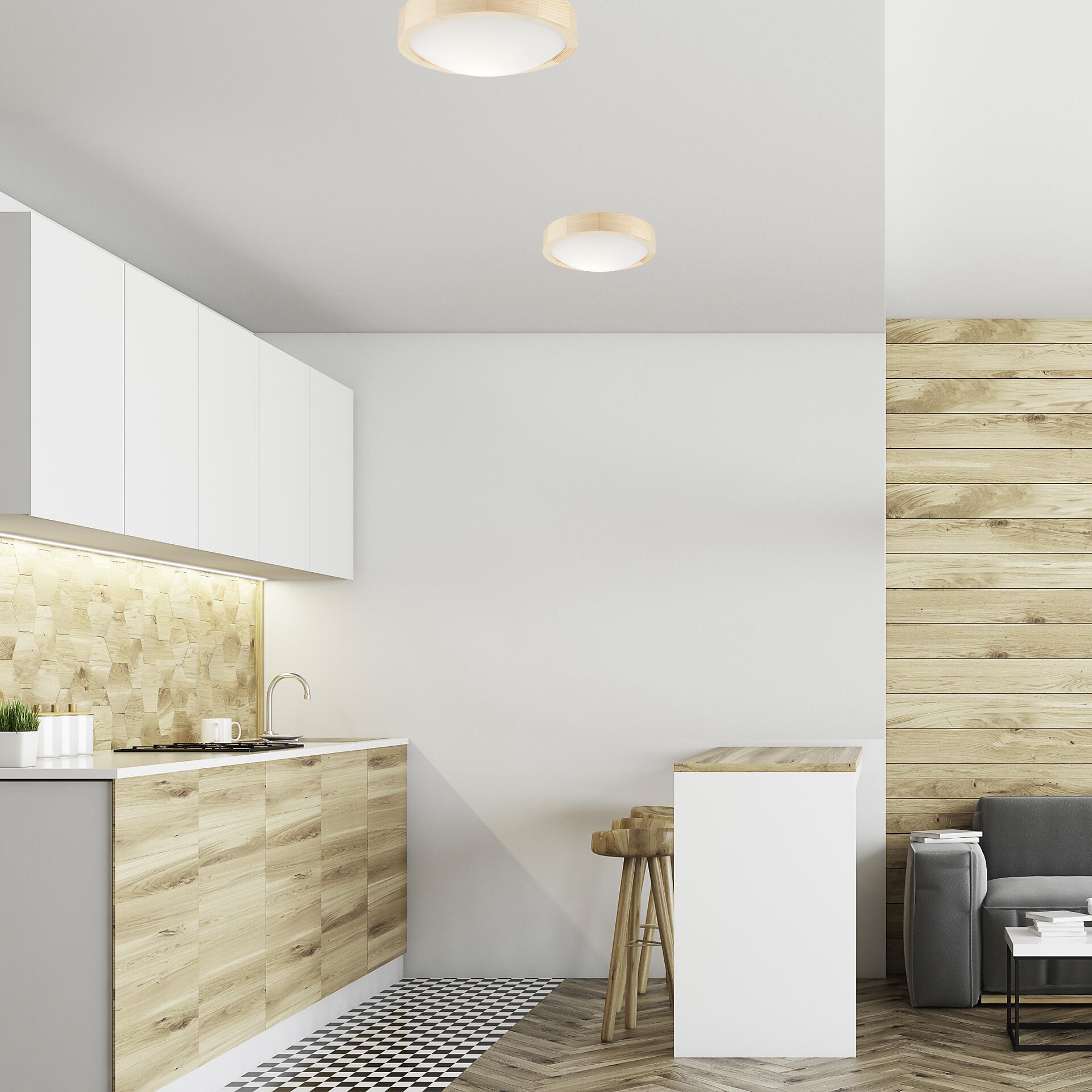 Lamkur Deckenleuchte ANELLO 41247 kiefer Glas Holz H/L: ca. 8x27 cm E27 1 Brennstellen