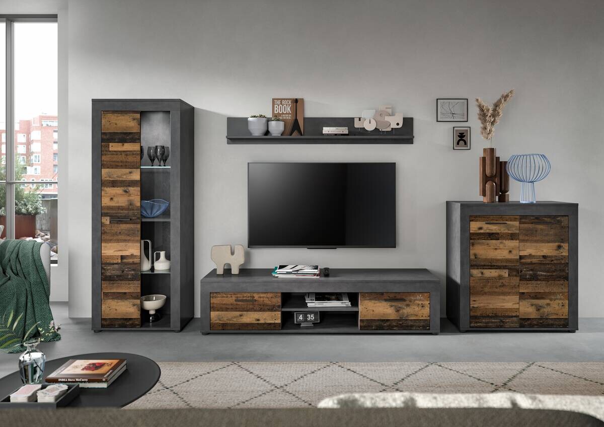 Wohnwand Jam Matera Nachbildung Old Wood Nachbildung B/H/T: ca. 159x330x35 cm