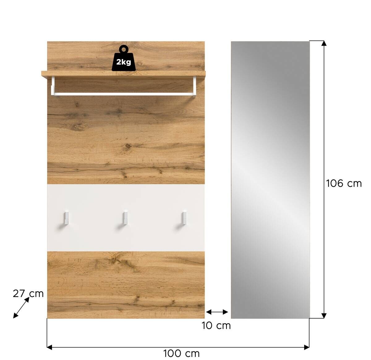 Garderobenpaneel JAM Eiche Wotan Nachbildung weiß B/H/T: ca. 90x106x27 cm