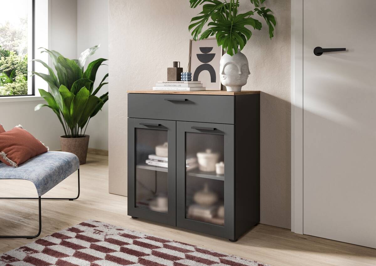 Kommode Niklas anthrazit Eiche Nox Oak Nachbildung B/H/T: ca. 78x84x35 cm Kommode Niklas anthrazit Eiche Nox Oak Nachbildung B/H/T: ca. 78x84x35 cm