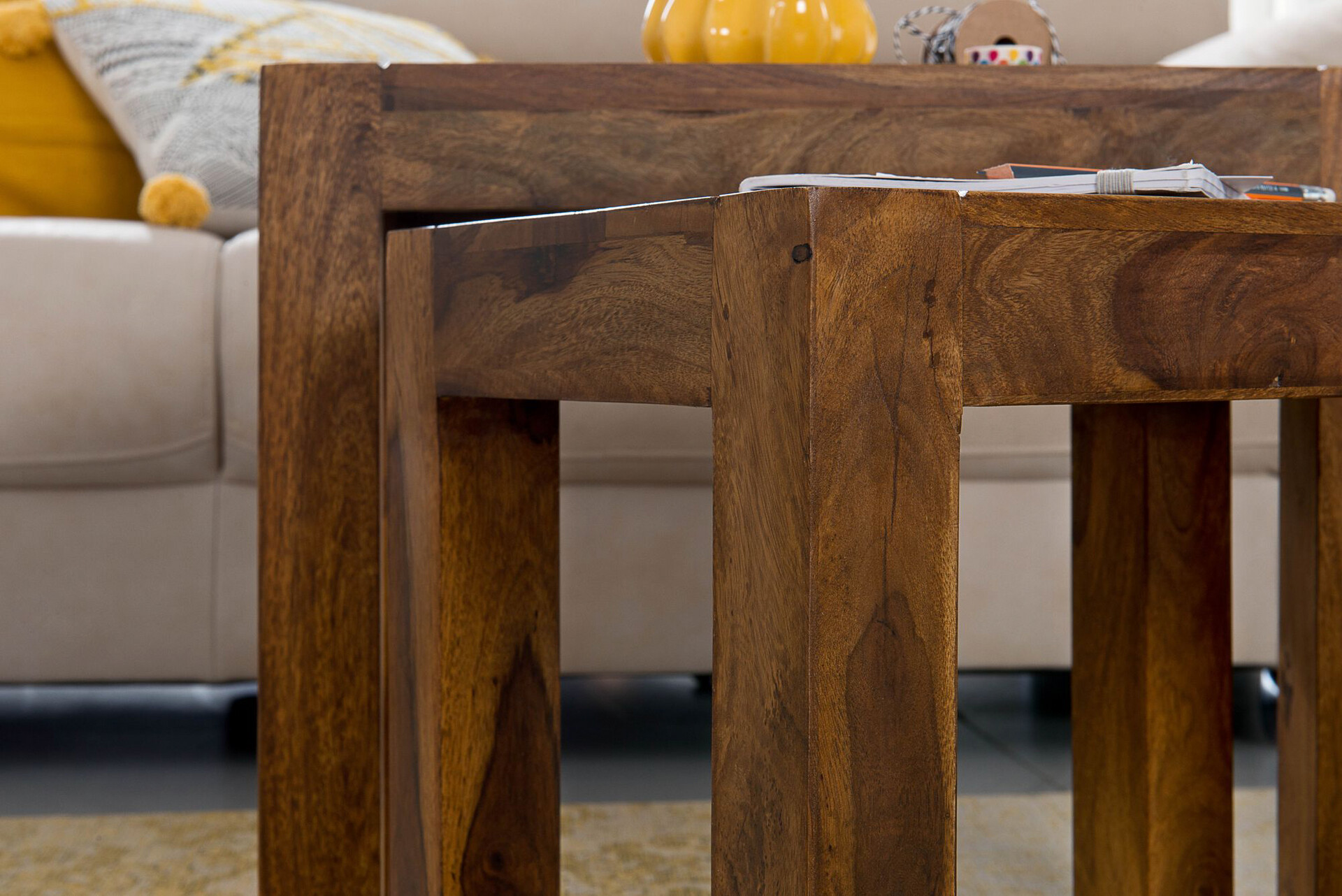 Beistelltisch 3er-Set natur Echtholz