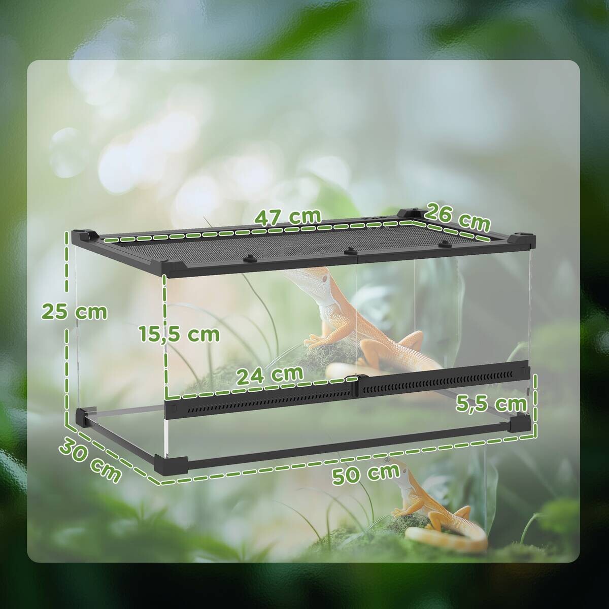 PawHut Terrarium schwarz Glas B/H/L: ca. 30x25x50 cm