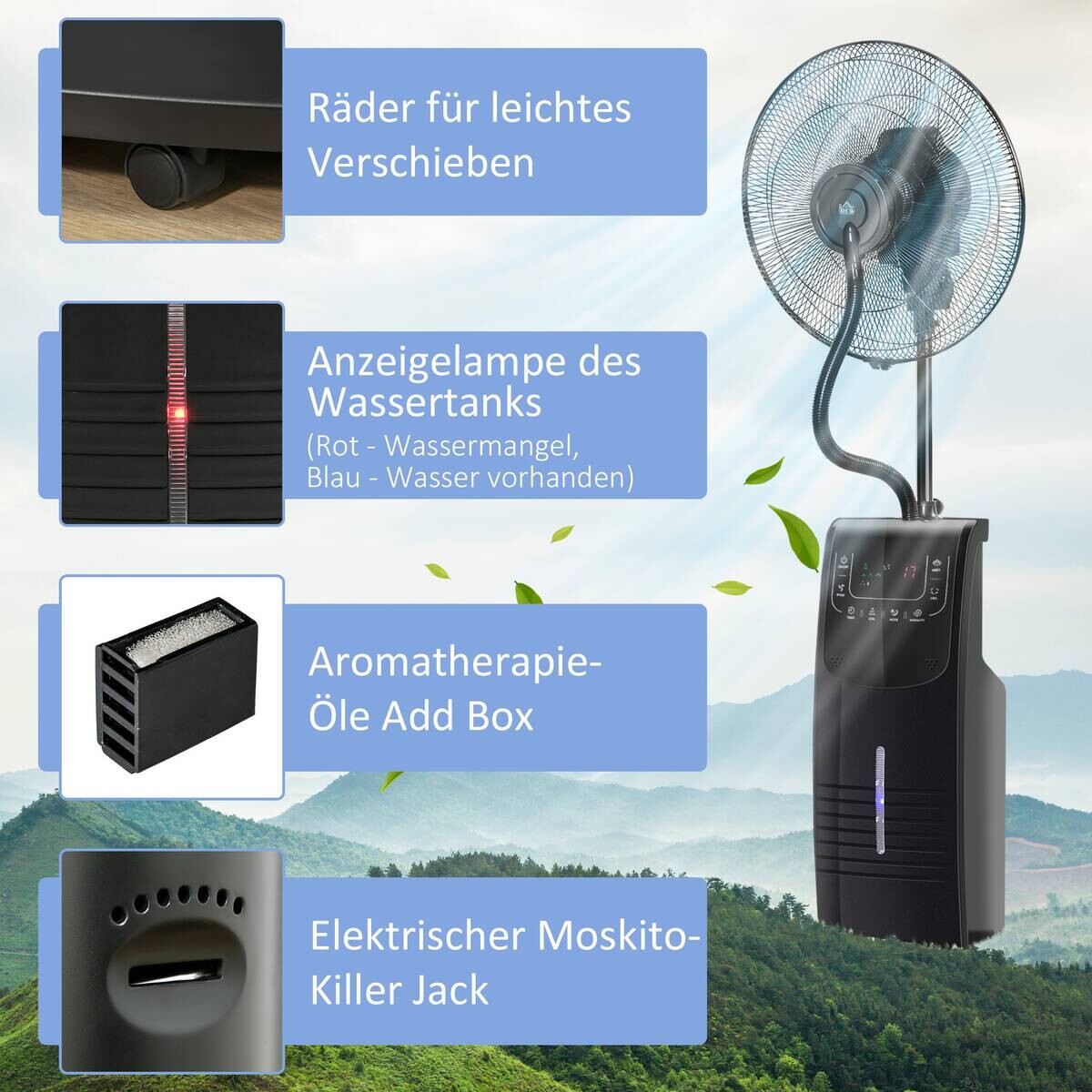 HOMCOM Ventilator schwarz Polypropylen Edelstahl Kunststoff B/H/L: ca. 44,5x44,5x135 cm