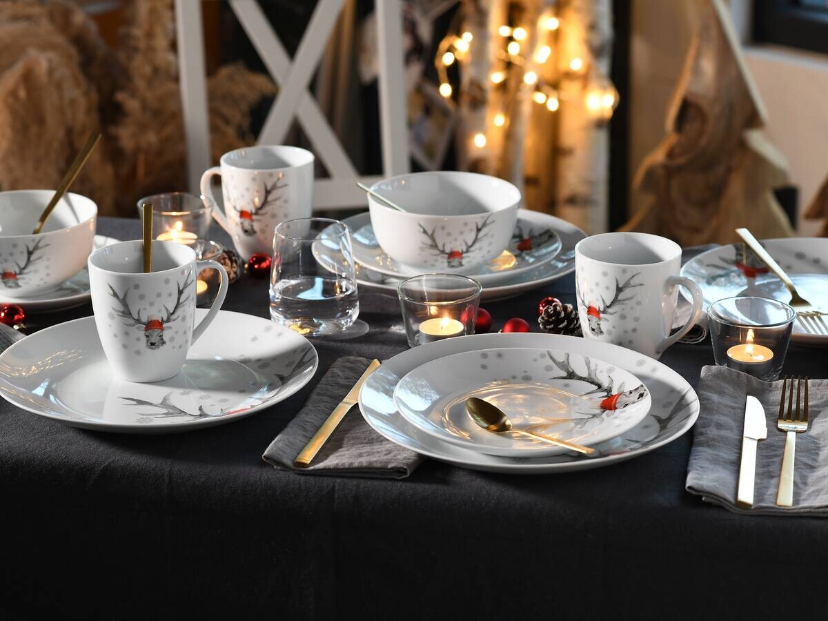 CreaTable Frühstückservice Hirsch weiß Porzellan 18 tlg.