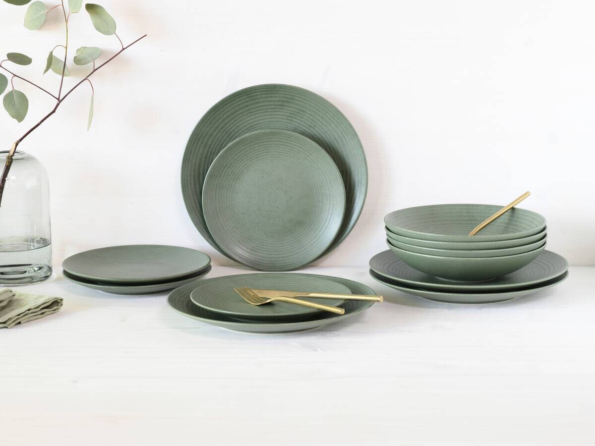 CreaTable Tafelservice Catania Eukalyptus grün Steinzeug 12 tlg.