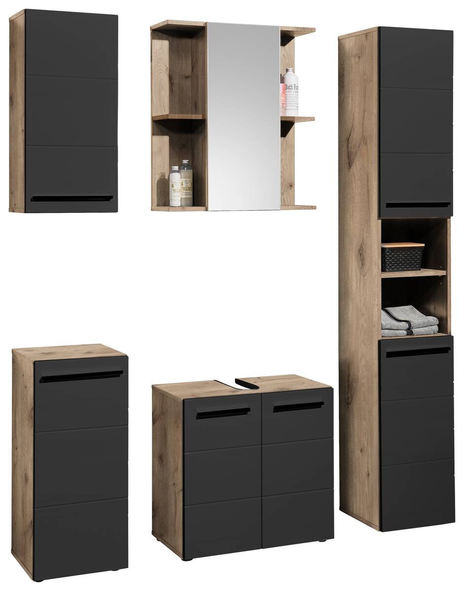 Hochschrank Vista Oak Eiche Viking Nachbildung schwarz matt B/H/T: ca. 34x190x31 cm