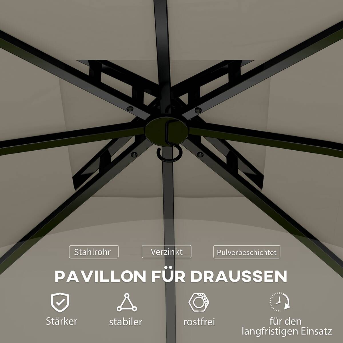 Outsunny Pavillon hellgrau Metall B/H/L: ca. 335x285x335 cm