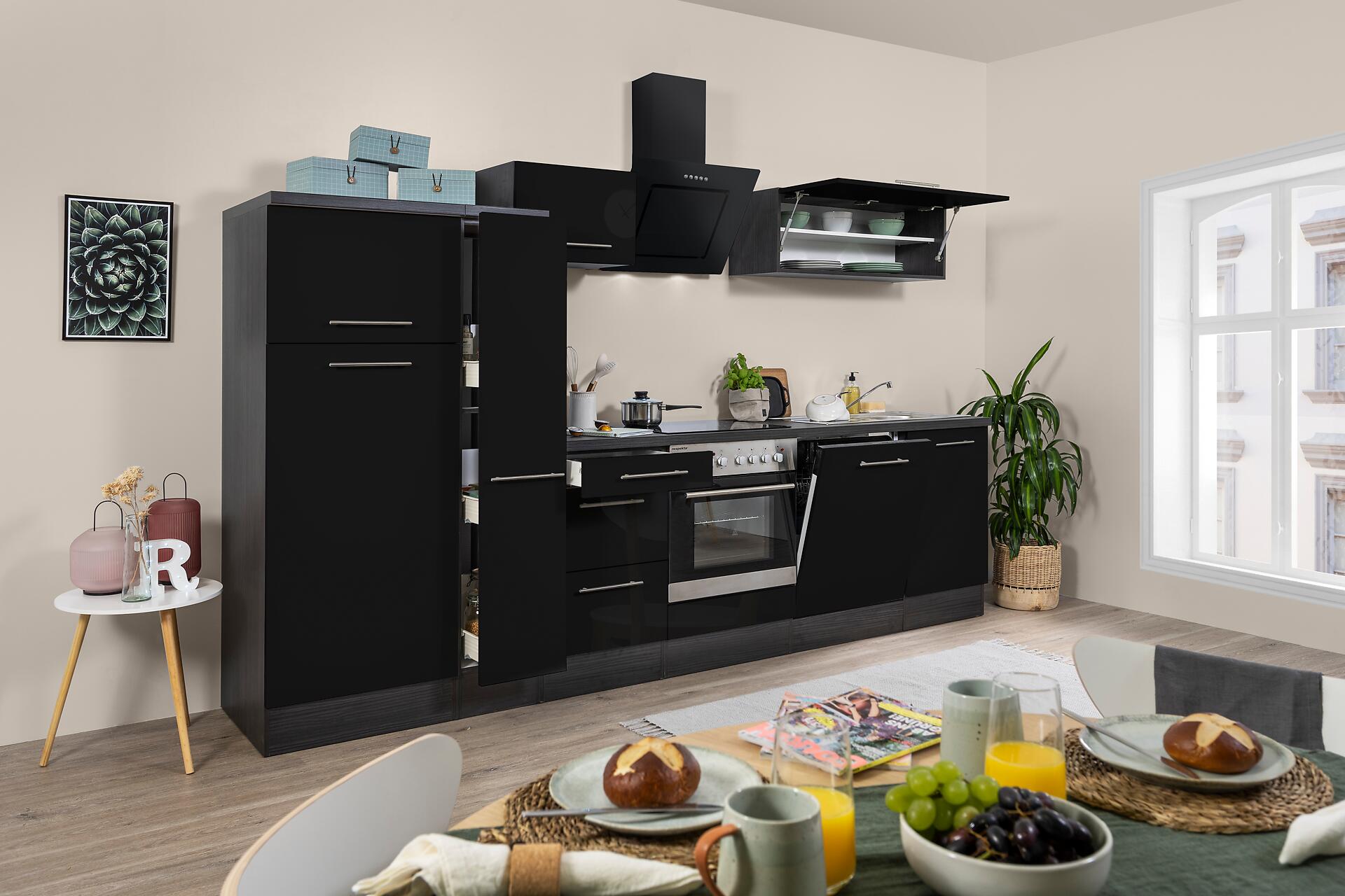 Respekta Küchenblock Amanda schwarz Hochglanz B/H/T: ca. 310x200x60 cm