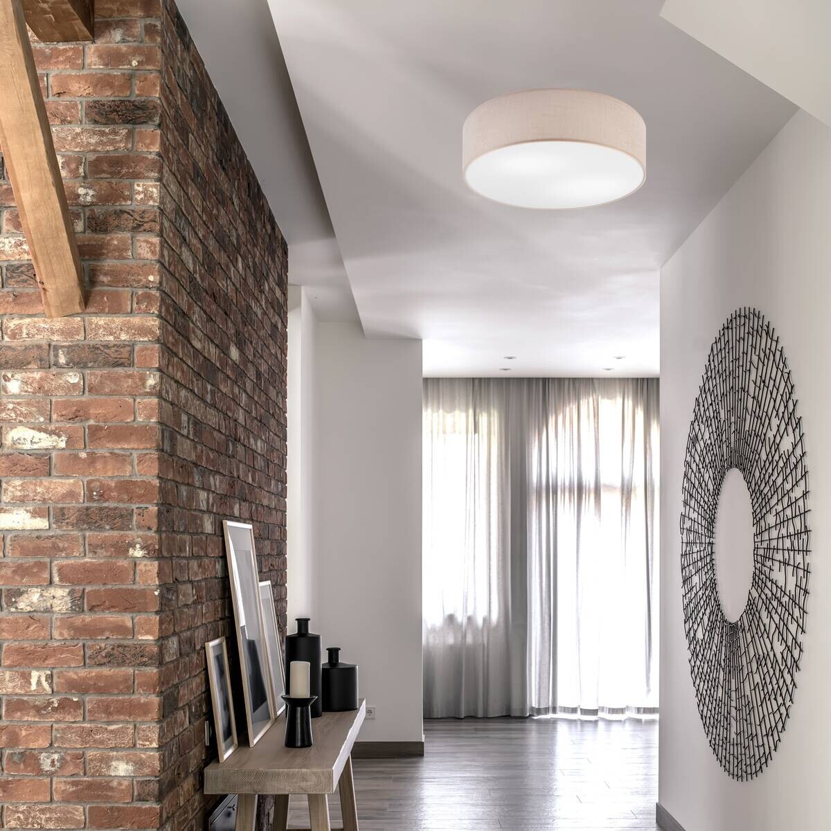 Lamkur Deckenleuchte Vivian beige Kunststoff Textil PVC H/L: ca. 13x45 cm E27 2 Brennstellen