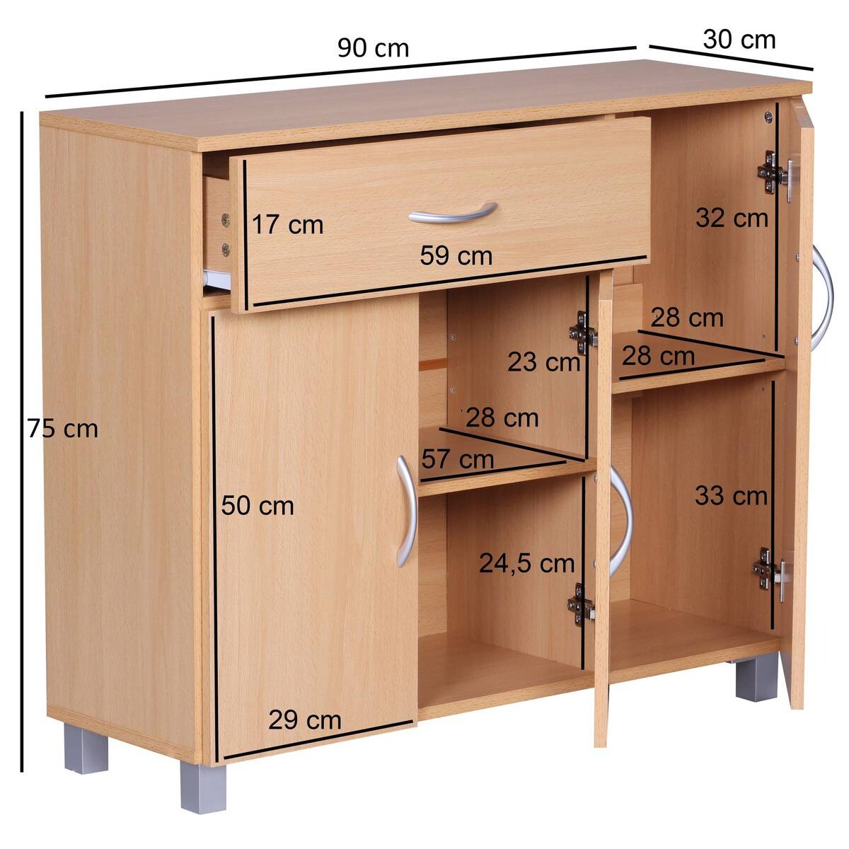 Sideboard buche Nachbildung silber B/H/T: ca. 90x75x30 cm